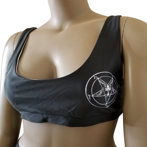 Baphomet 666 Satanic Tank Swim Top Cheeky Bottoms Bikini Swimsuit 2X Black White - Picture 6 of 15